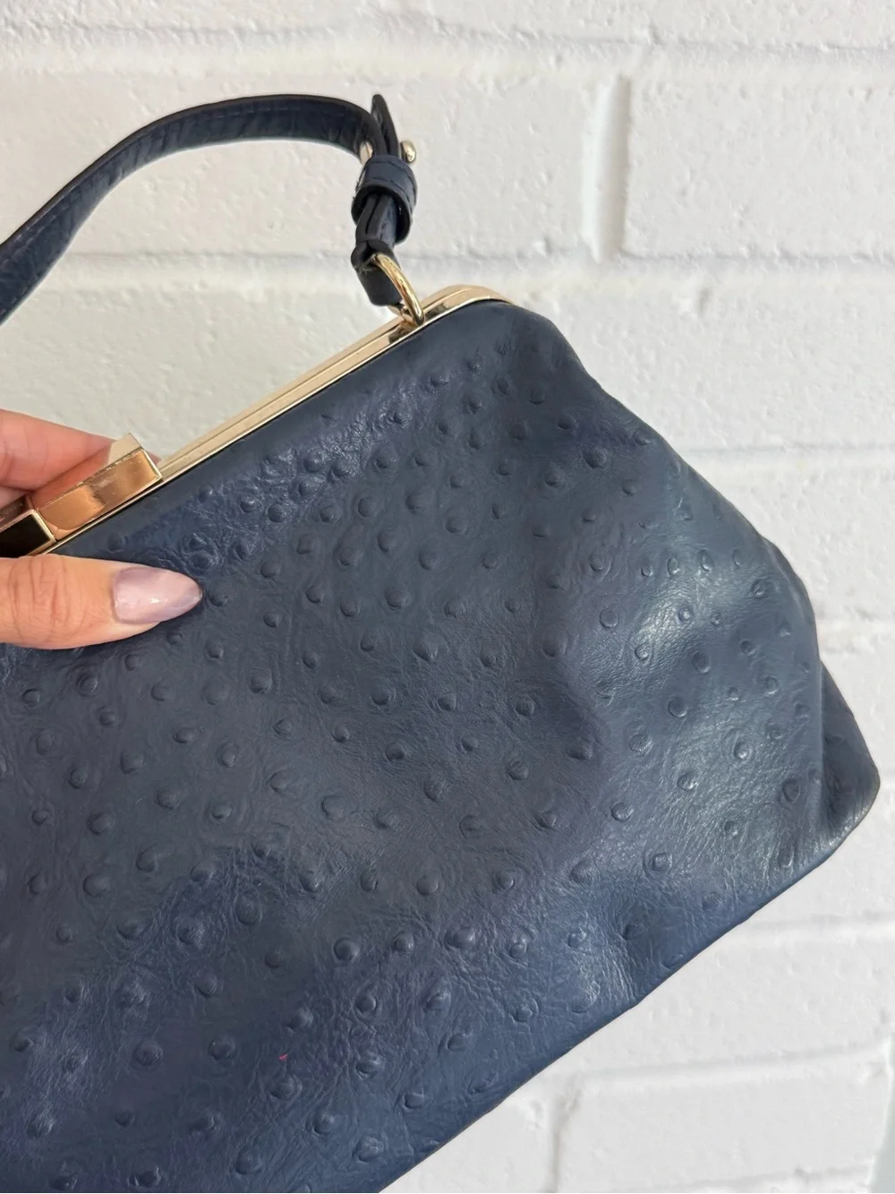 Kate Spade Victoria Falls Madeline Satchel Blue Ostrich Embossed Leather Bag
